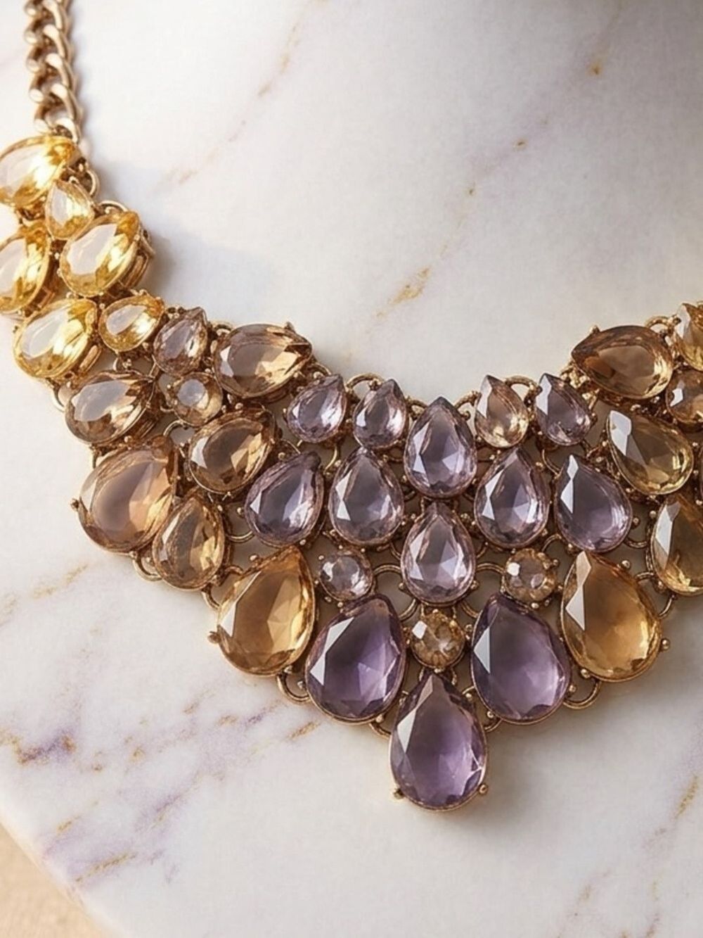 Aldo Statement Teardrop Bib Necklace in Amber and Smoky Purple 1940 - Picture 3 of 3